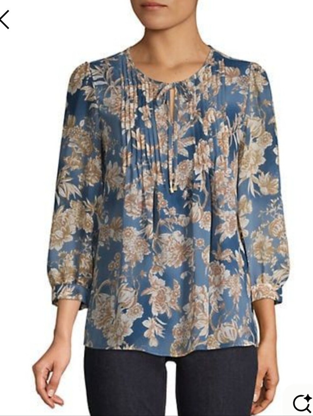Tommy Hilfiger JOAMH Navy & Beige Floral Pintuck Flowy Blouse Tunic